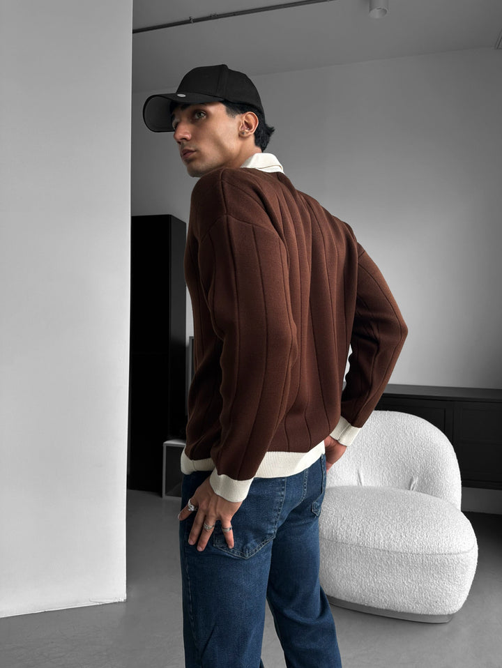 Överdimensionerad Broderad Polo Tröja - Brun