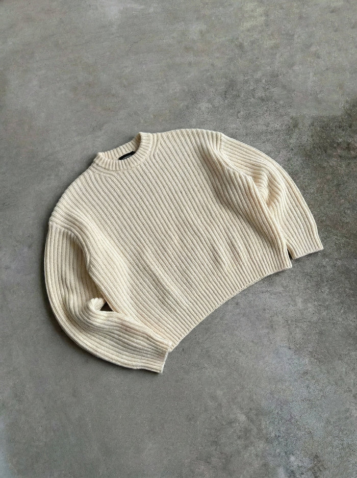 Lös Passform Randig Struktur Pullover - Cremé