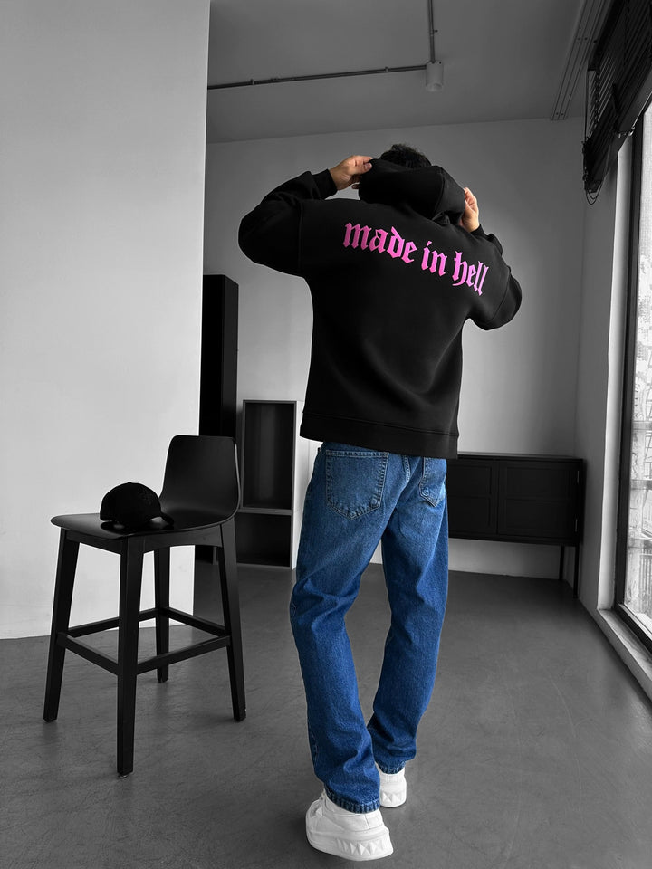 Oversize Made in Hell Hoodie - Svart och Lila
