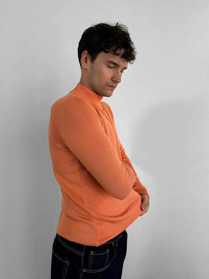 Lös Passform Halv Hals Pullover - Orange