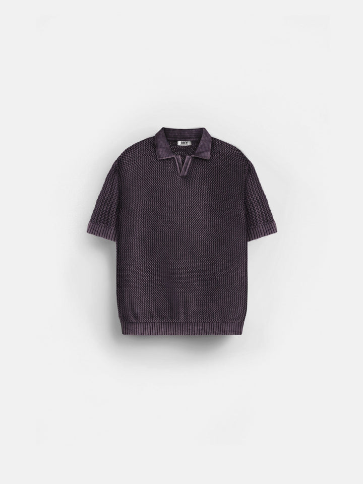 Regular Fit Knit Grid T-shirt - Plommon Perfekt