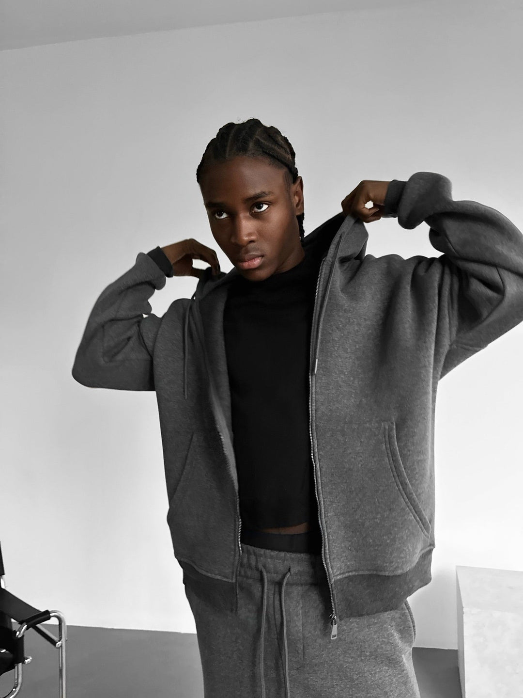 Oversize Basic Zip-Hoodie - Antracit Melange