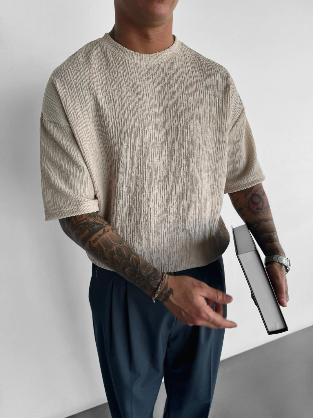 Oversize Crepe T-shirts - Beige