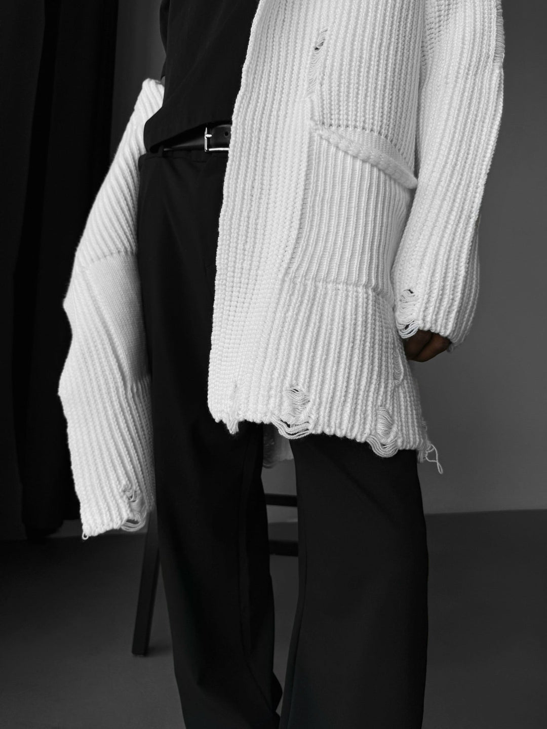Lös Passform Lång Stickad Cardigan - Vit