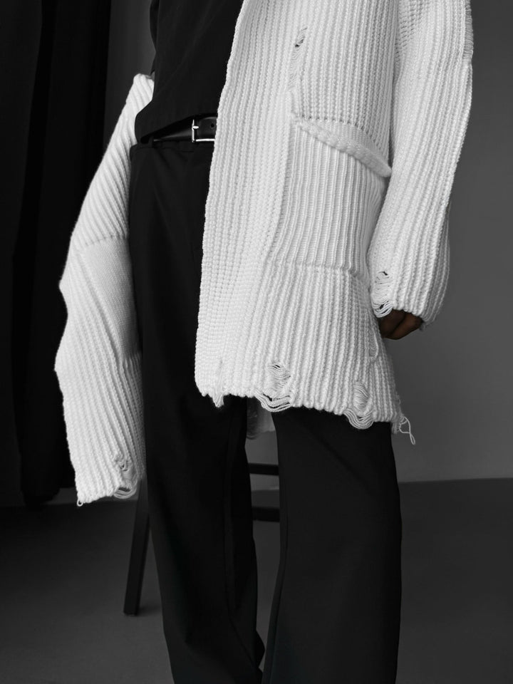 Lös Passform Lång Stickad Cardigan - Vit