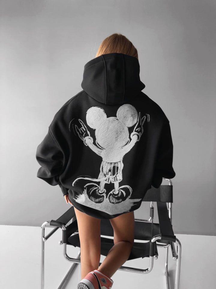 Oversize Musse Hoodie - Svart och Vit