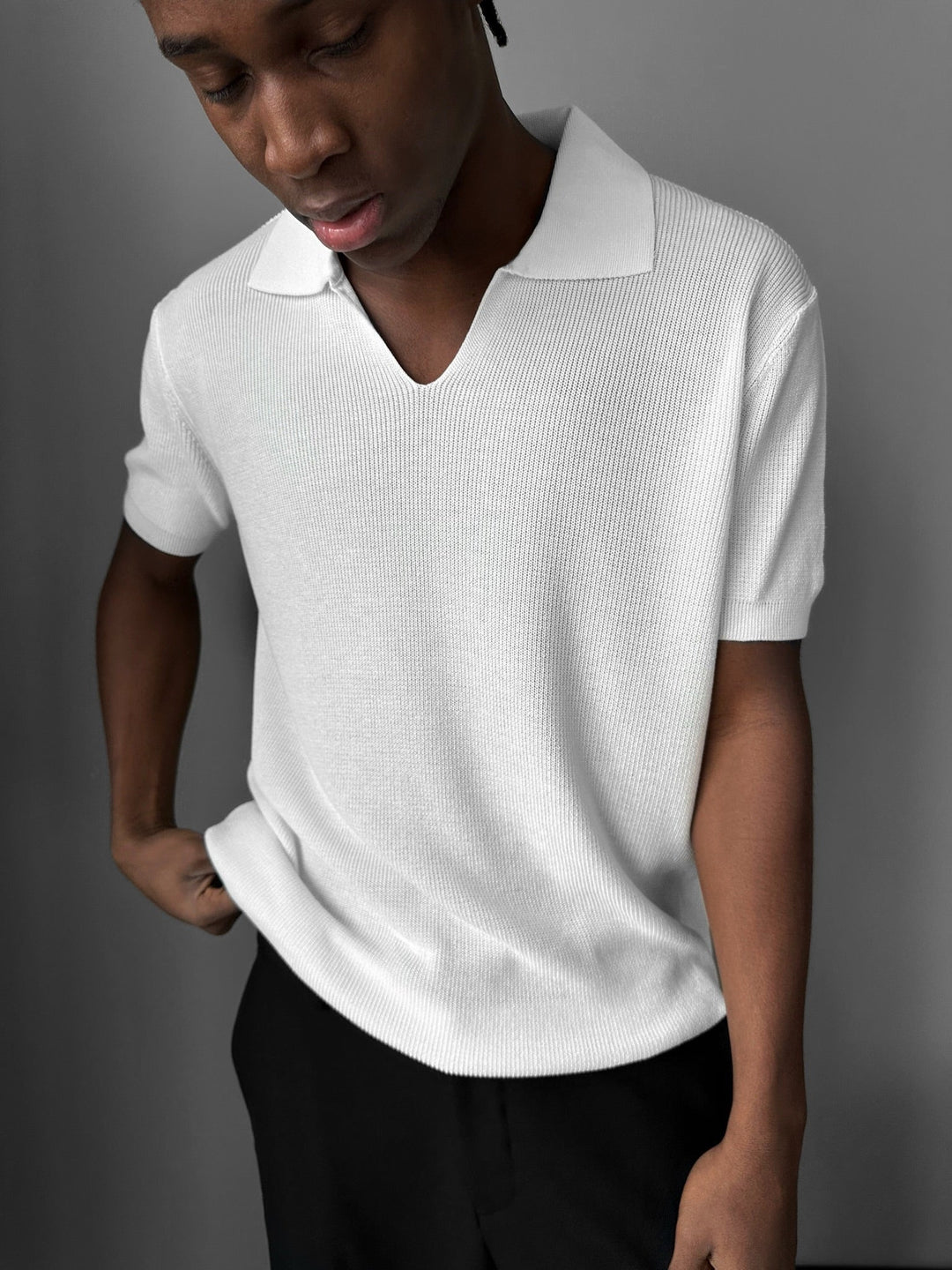 Lös passform finstickad krage T-shirt - Ecru