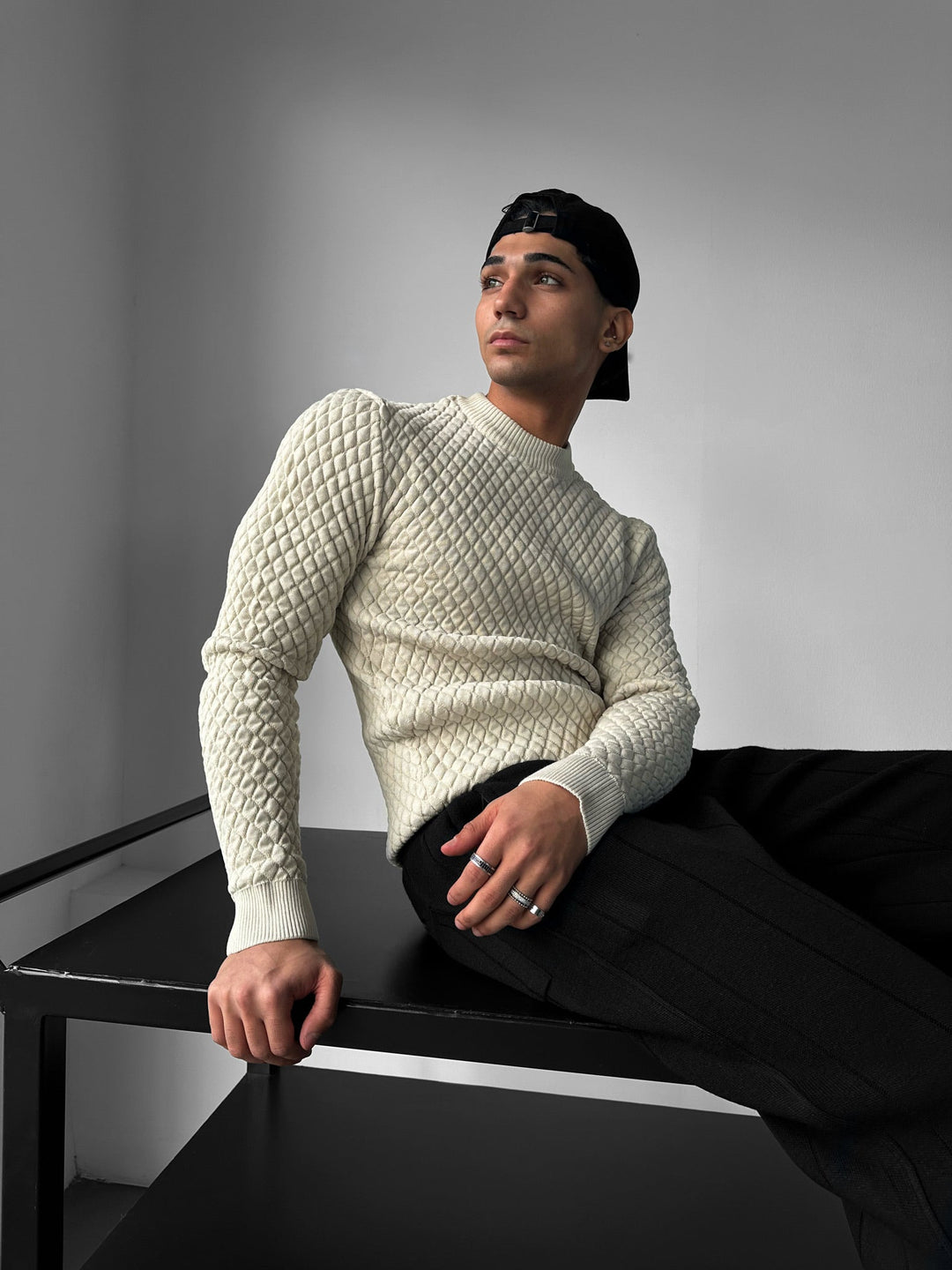 Slim Fit Textured Sweater - Beige