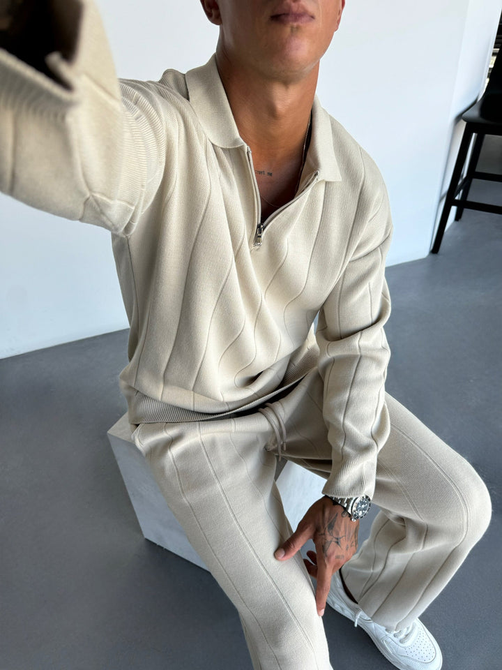 Oversize Lines Knit Zipper Polo Sweatshirt - Sten