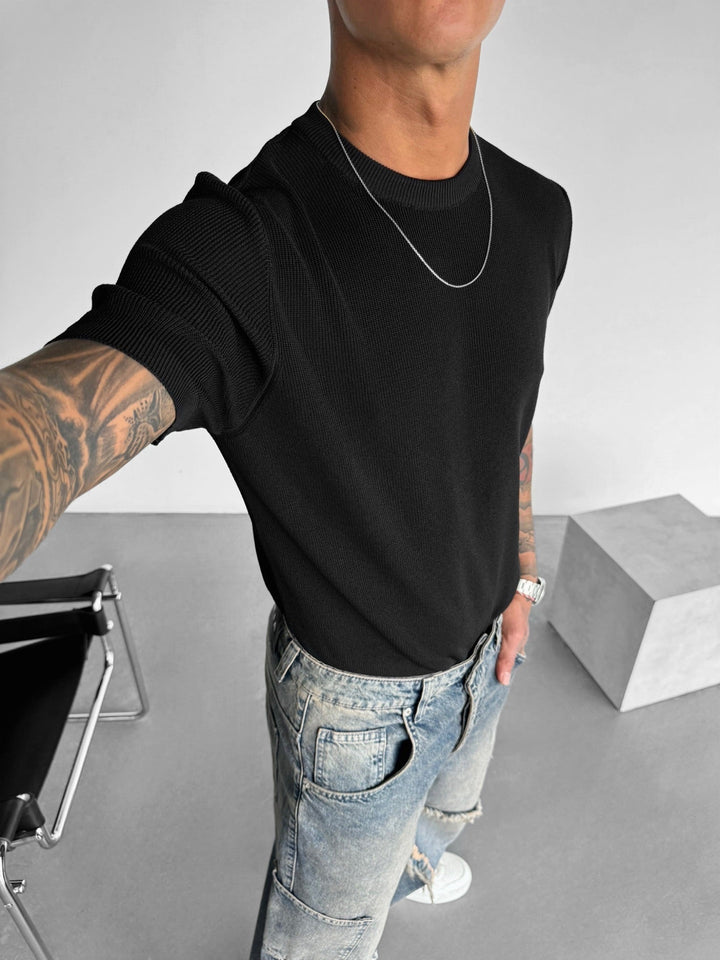 Oversize Stickad T-shirt - Svart
