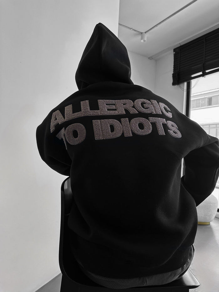 Oversize Detaljerad Allergisk Hoodie - Svart