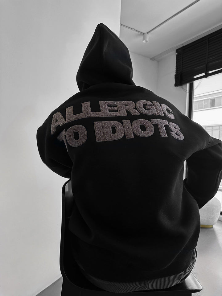 Oversize Detaljerad Allergisk Hoodie - Svart