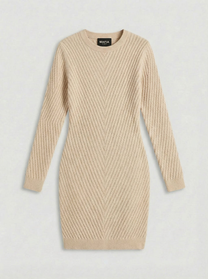Fitted Midi Knit Dress - Beige
