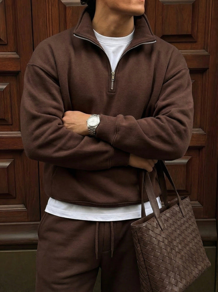 Oversize Halvdraget Polo Sweatshirt - Chokladbrun