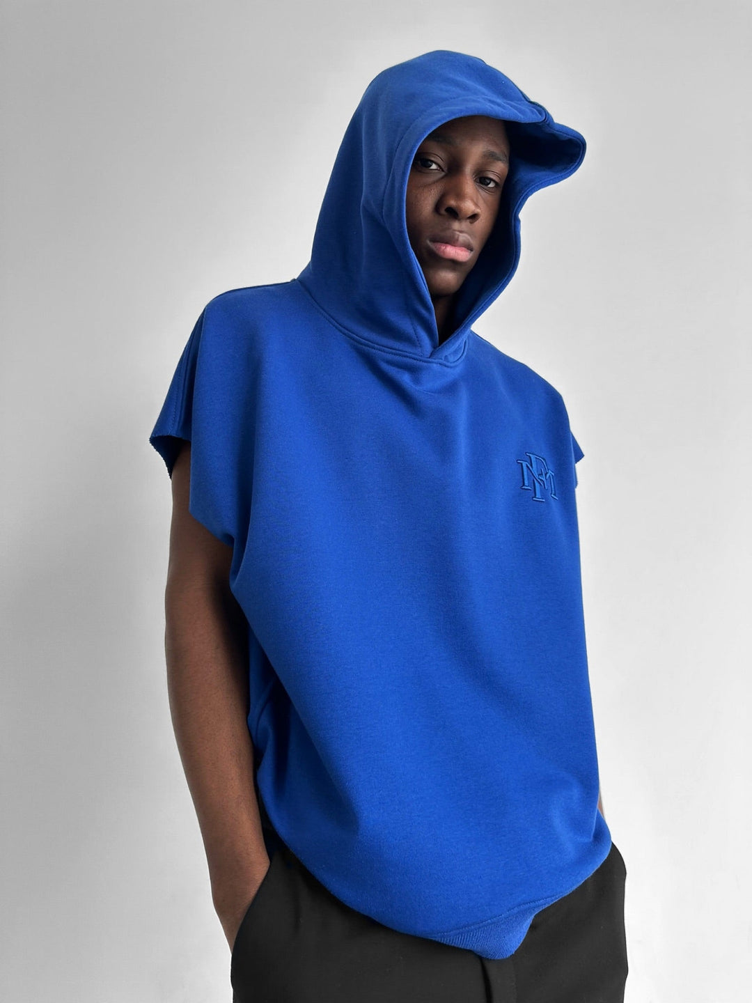 Lös Passform Ärm-lös Hoodie - Neon Blå