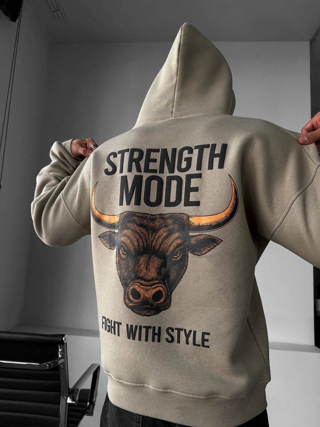 Oversize Styrka Mode Hoodie - Stone