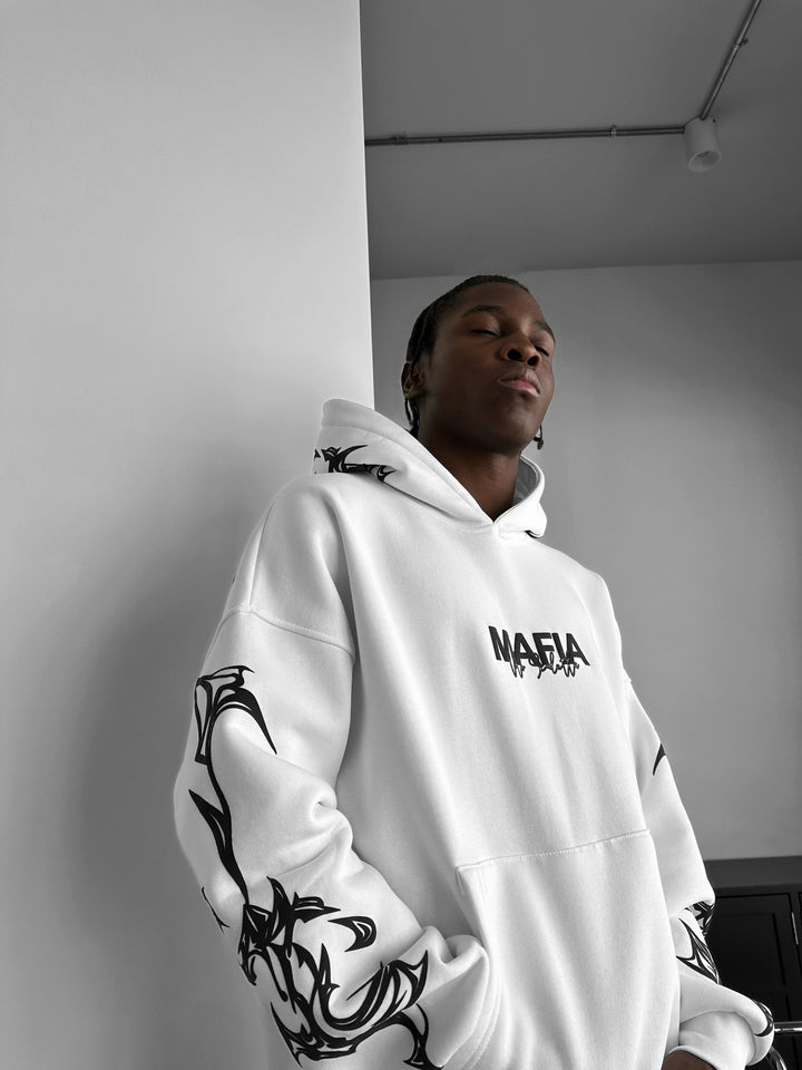 Oversize Mafia Tribal Hoodie - Vit
