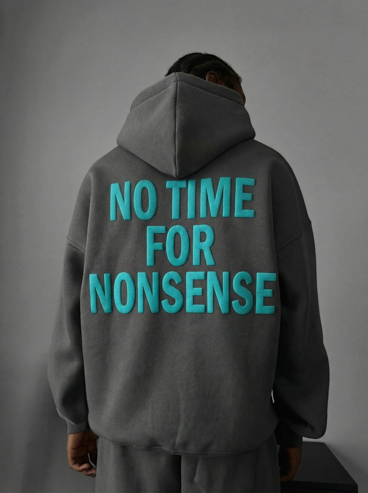 Oversize “Ingen tid för nonsens” Hoodie - Antracit och Blå