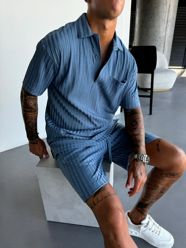 Oversize Strukturerad Polo T-Shirt - Coronet Blå