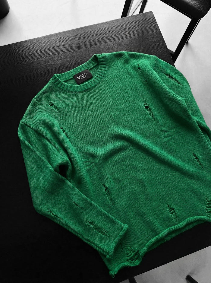 Oversize Torn Sweater - Grön