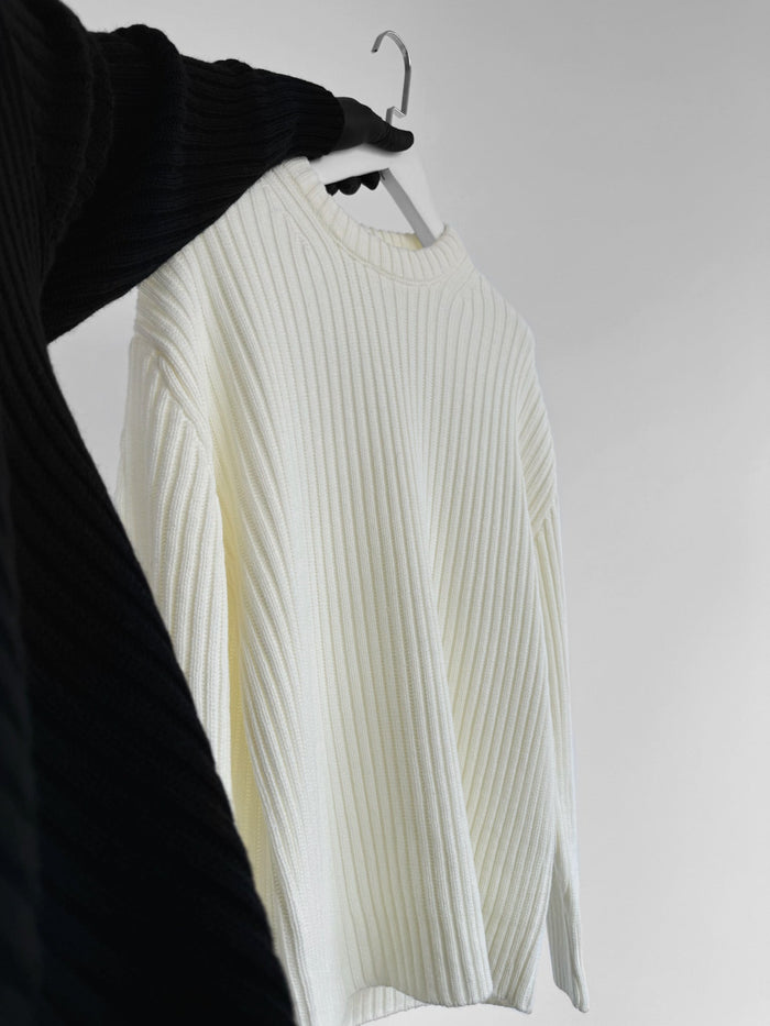 Lös Passform Randig Struktur Pullover - Ecru