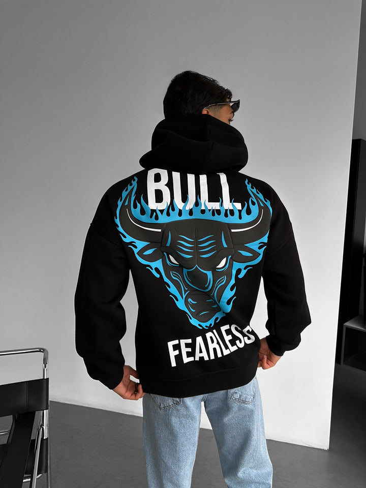 Oversize Bull Fearless Hoodie - Svart och Blå