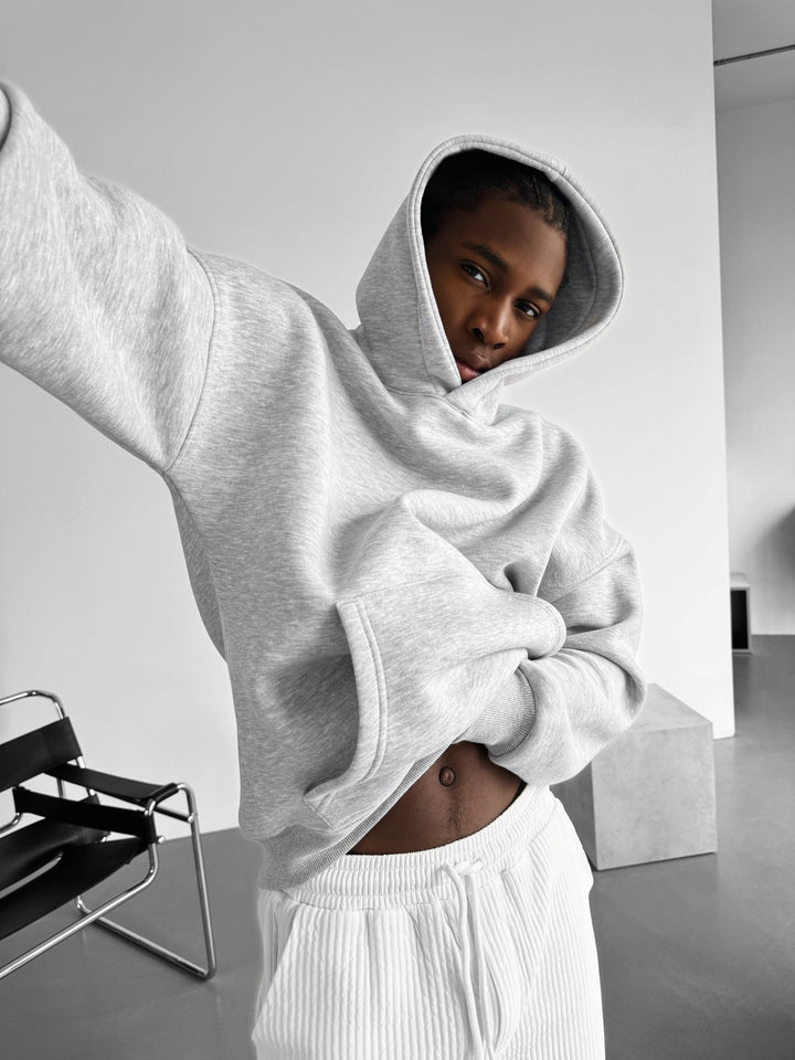 Oversize Basic Hoodie - Ljusgrå Melange