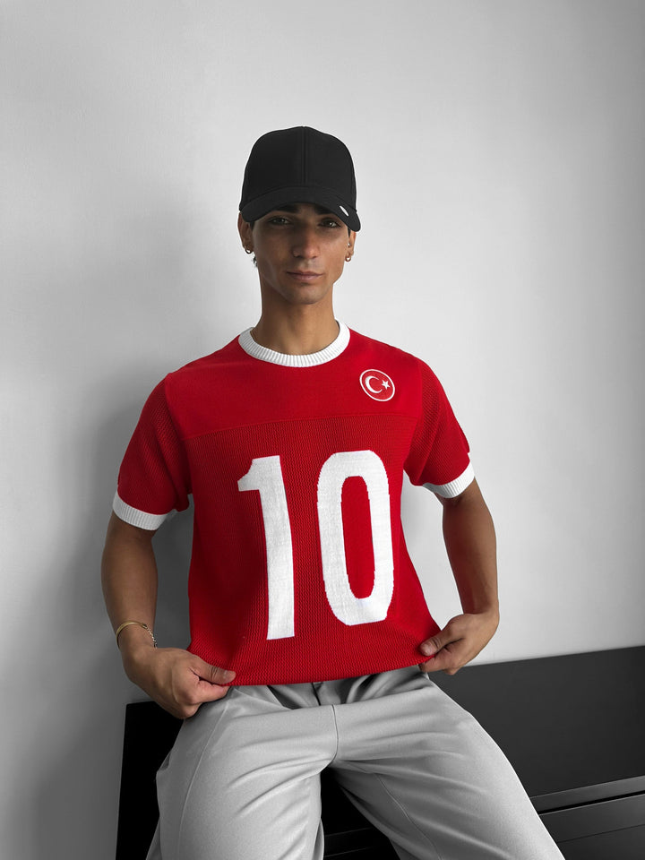 Oversize Türkiye Stickad T-shirt - Röd