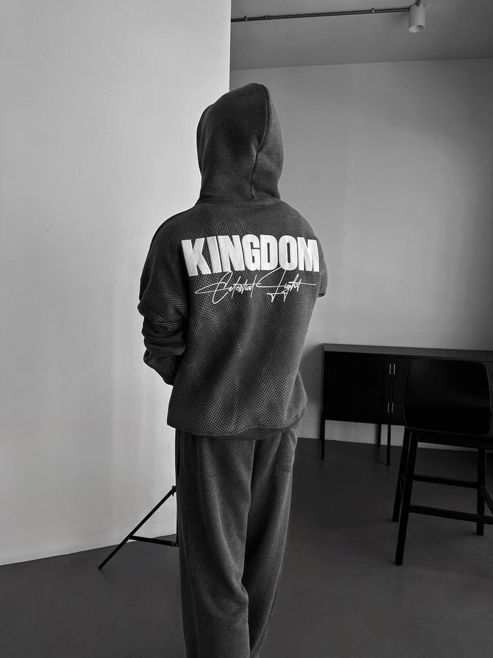 Oversize Kingdom Hoodie - Antracit Melange och Vit