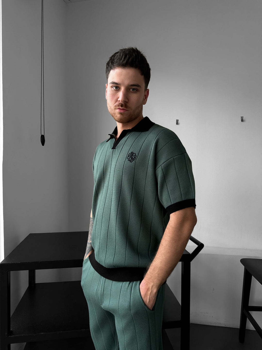 Lös Passform Broderad Polo T-shirt - Petrol