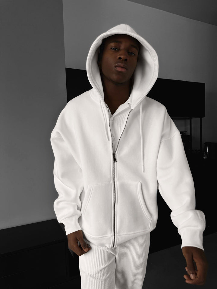 Oversized Basic Zip-Hoodie - Vit