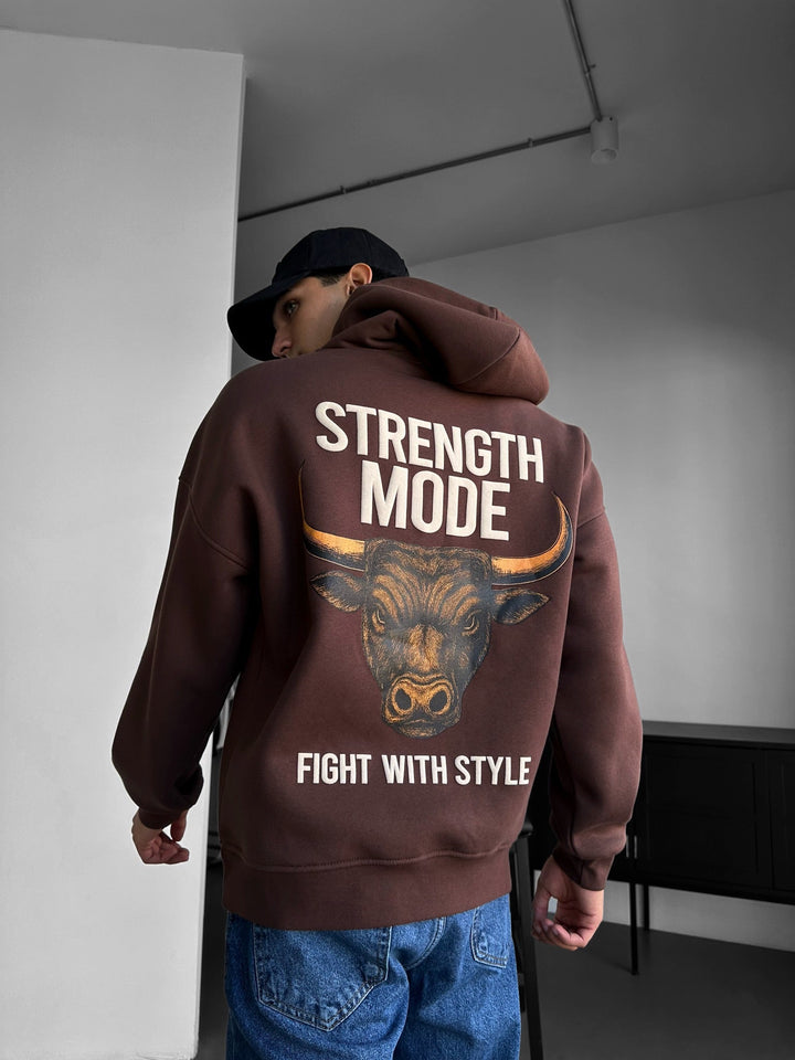 Oversize Styrkemode Hoodie - Brun