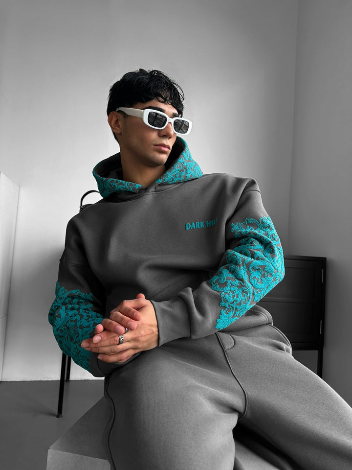 Oversize Matmönster Hoodie - Antracit