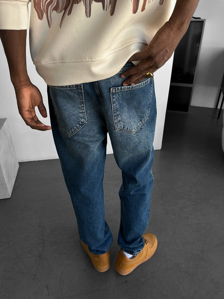 Baggy Tvättade Jeans - Blå