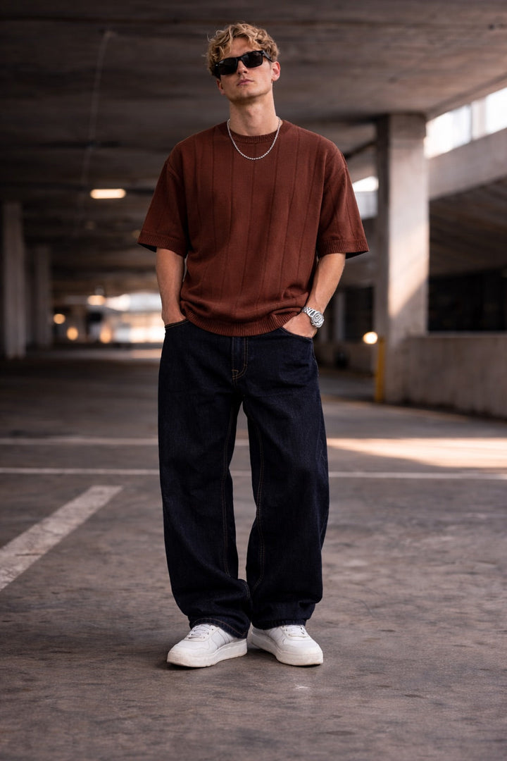 Regular Fit Knit Lines T-shirt - Mörk Brun