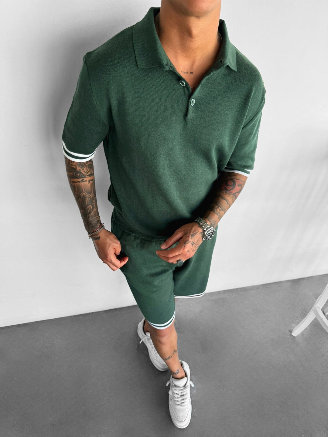 Regular Fit Stickad T-shirt - Mörk Skog