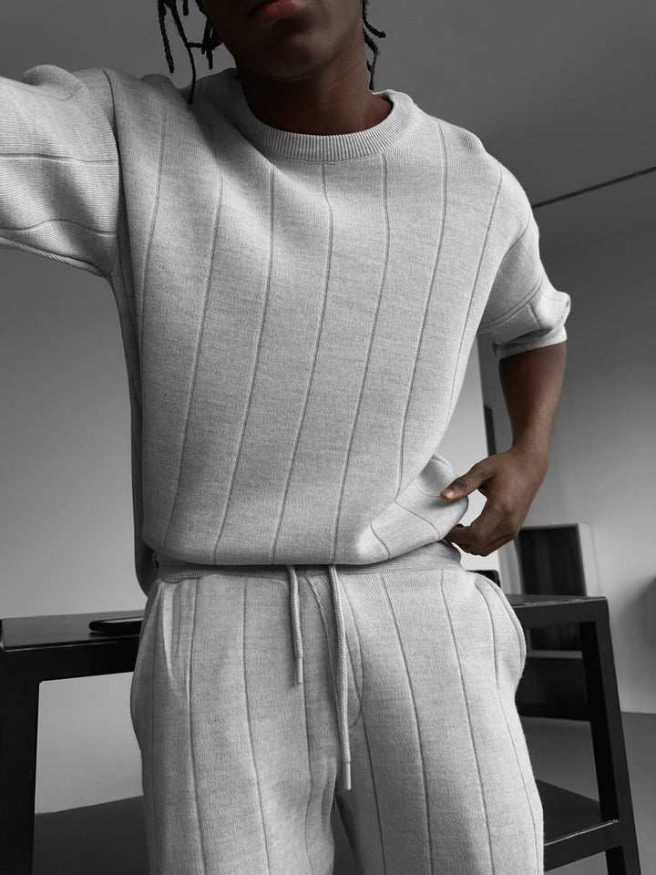 Oversize Line Knit T-Shirt - Ljusgrå