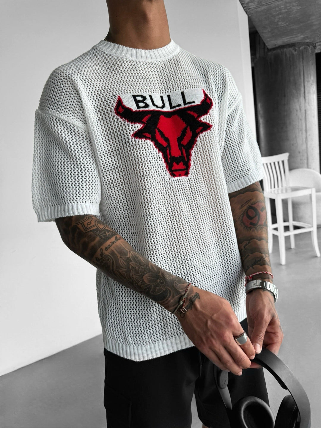 Oversize Bull Knit T-Shirt - Vit