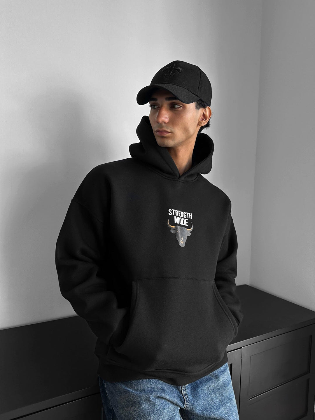 Oversize Styrka Mode Hoodie - Svart