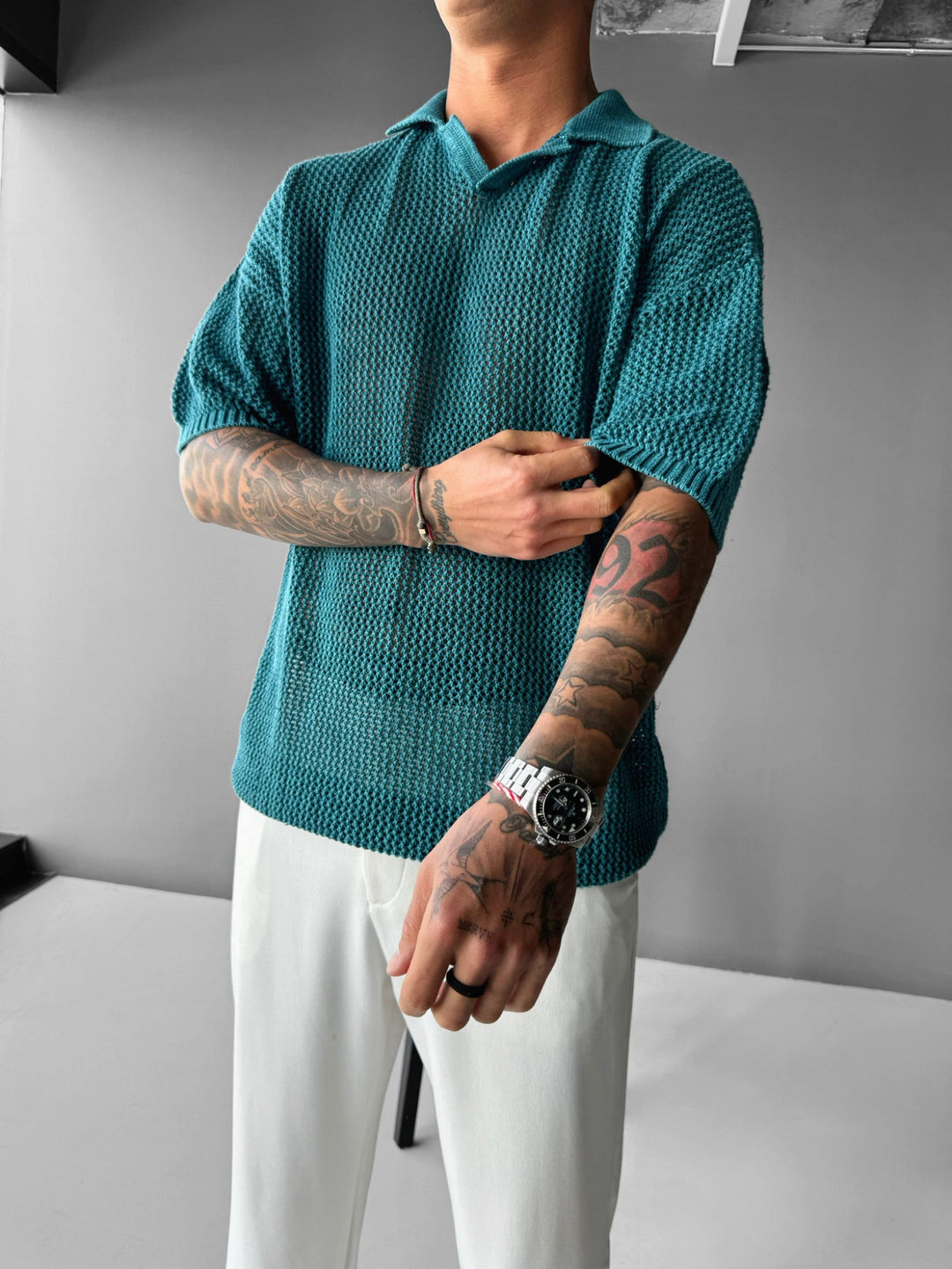 Regular Fit Knit Grid T-shirt - Djup Lagun