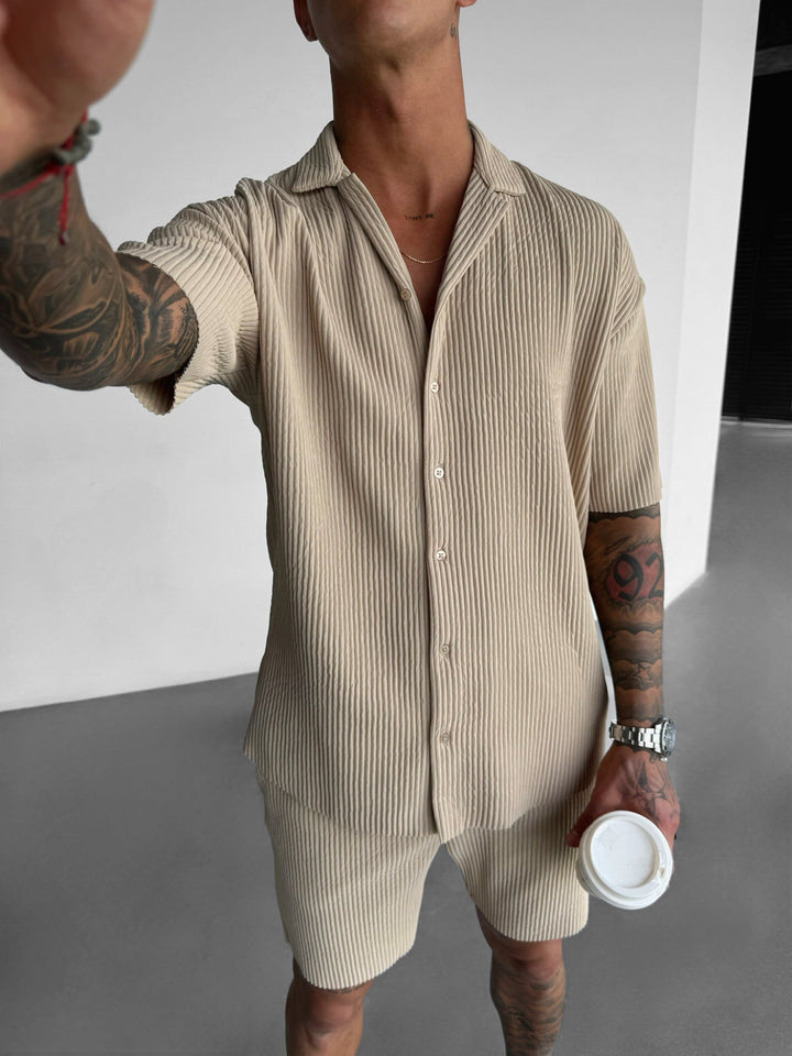 Översize Ribbad Skjorta - Beige