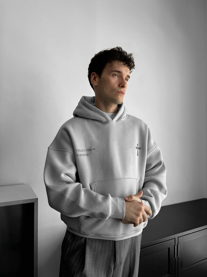 Oversize Cross Hoodie - Grå