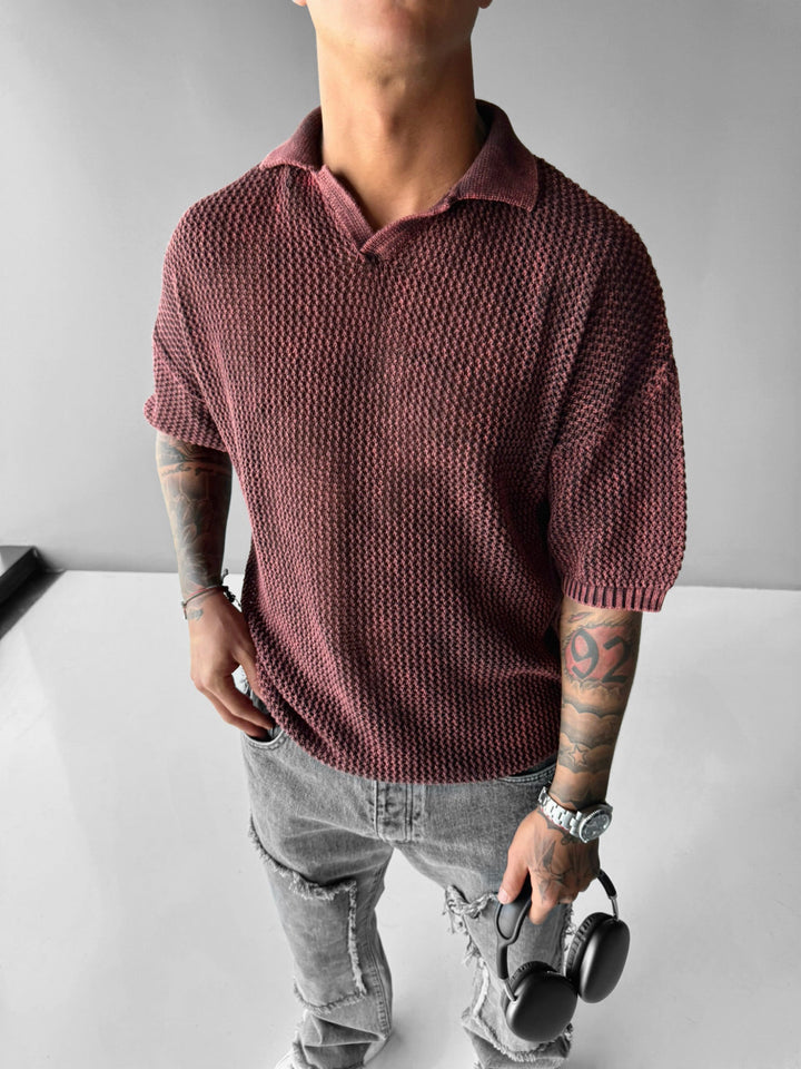 Regular Fit Knit Grid T-shirt - Plommon Perfekt