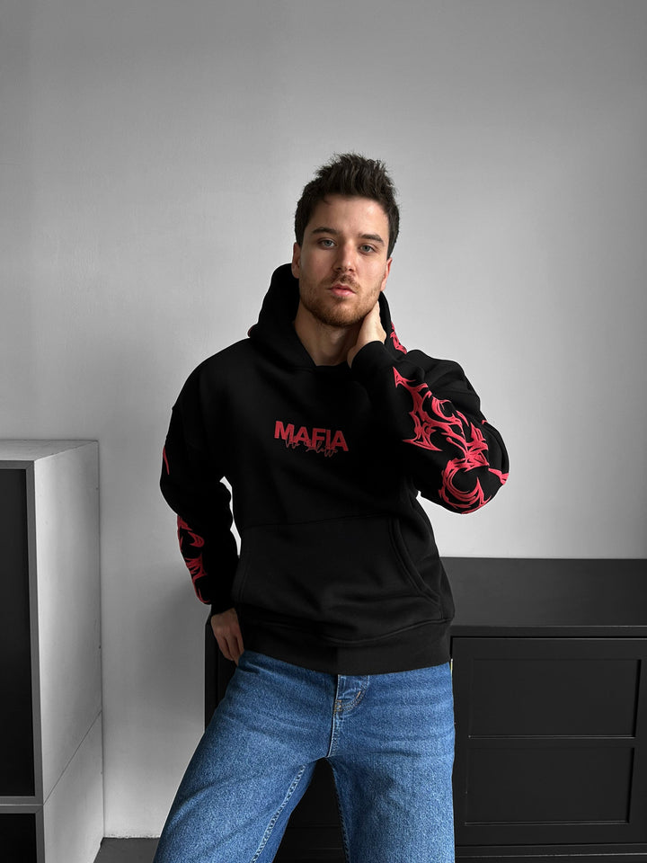 Oversize Mafia Tribal Hoodie - Svart och Röd