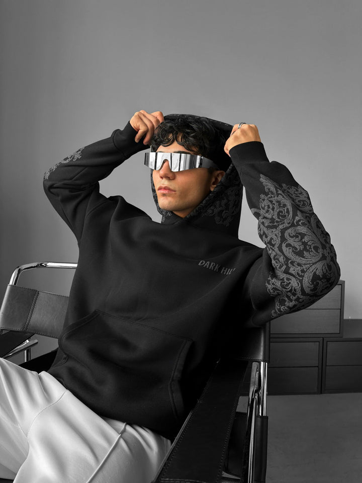 Oversize Matmönster Hoodie - Svart och Antracit
