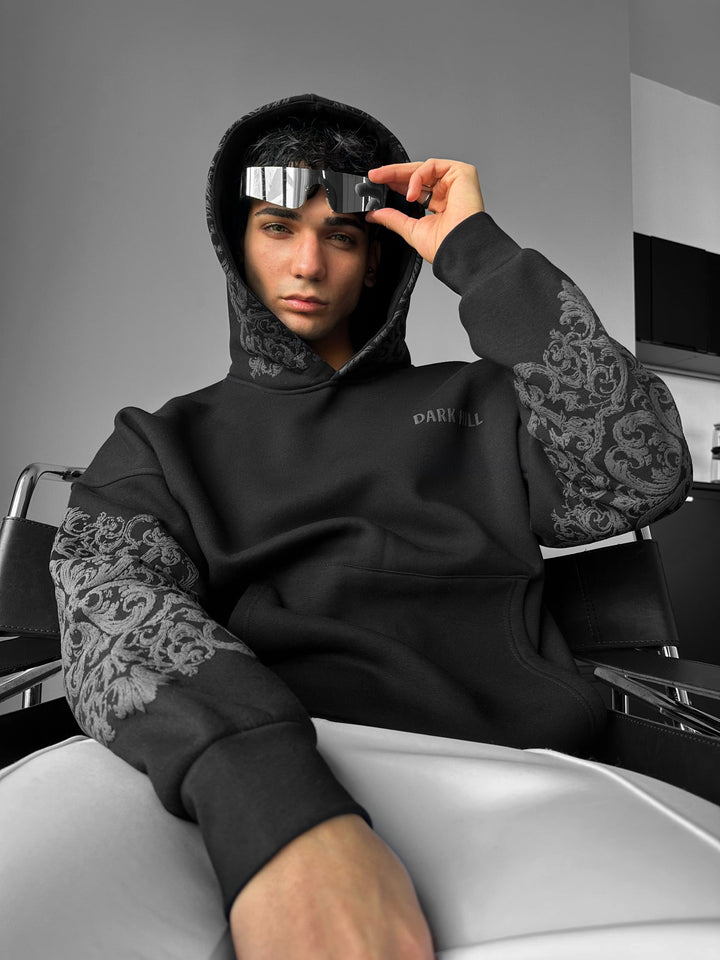 Oversize Matmönster Hoodie - Svart och Antracit