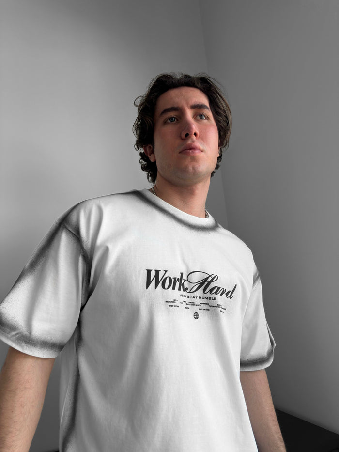 Oversize Skuggad Arbete Hårt T-shirt - Ecru