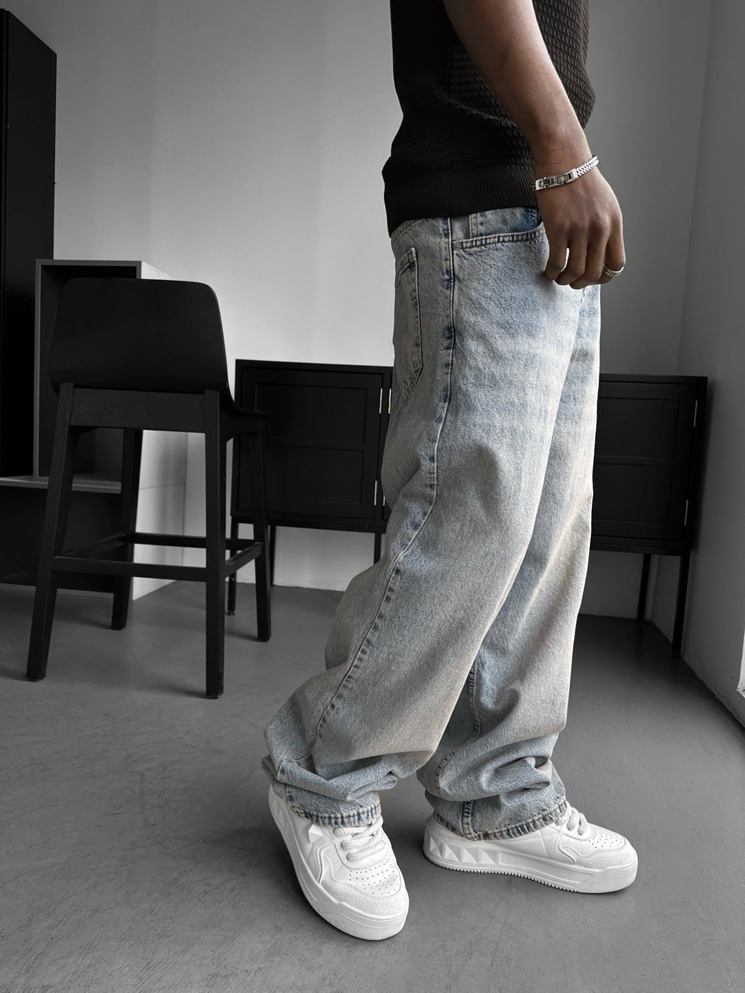 Relax Baggy Tvättade Jeans - Mörkblå