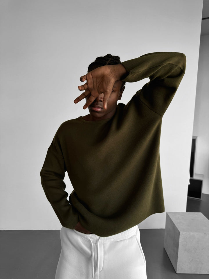 Lös passform stickad tröja - Khaki