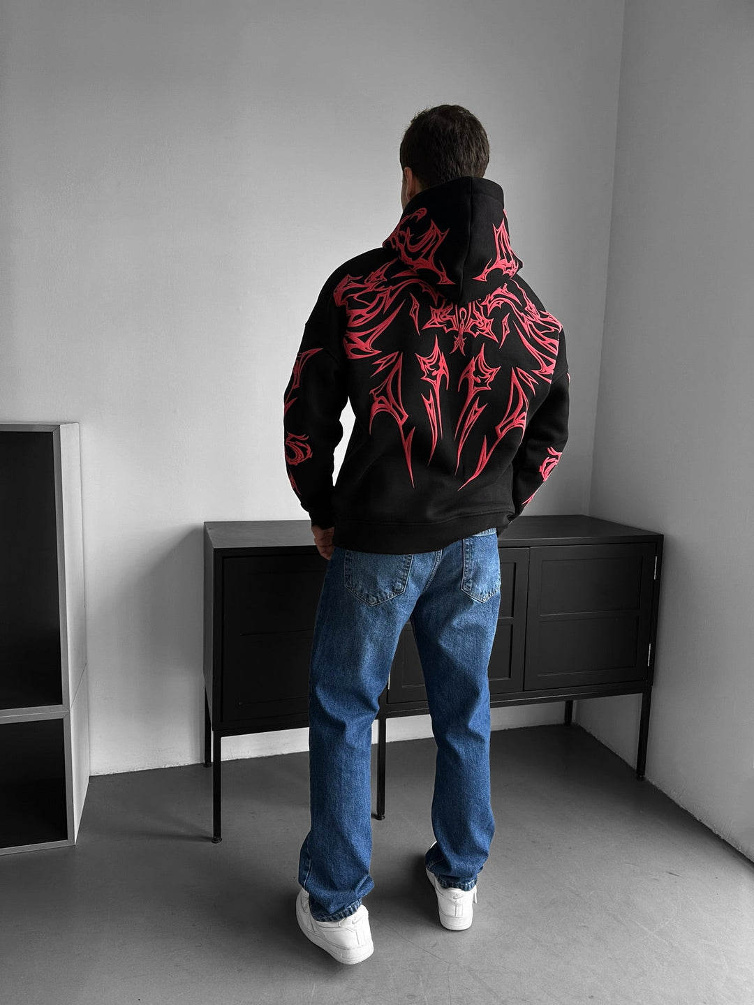 Oversize Mafia Tribal Hoodie - Svart och Röd